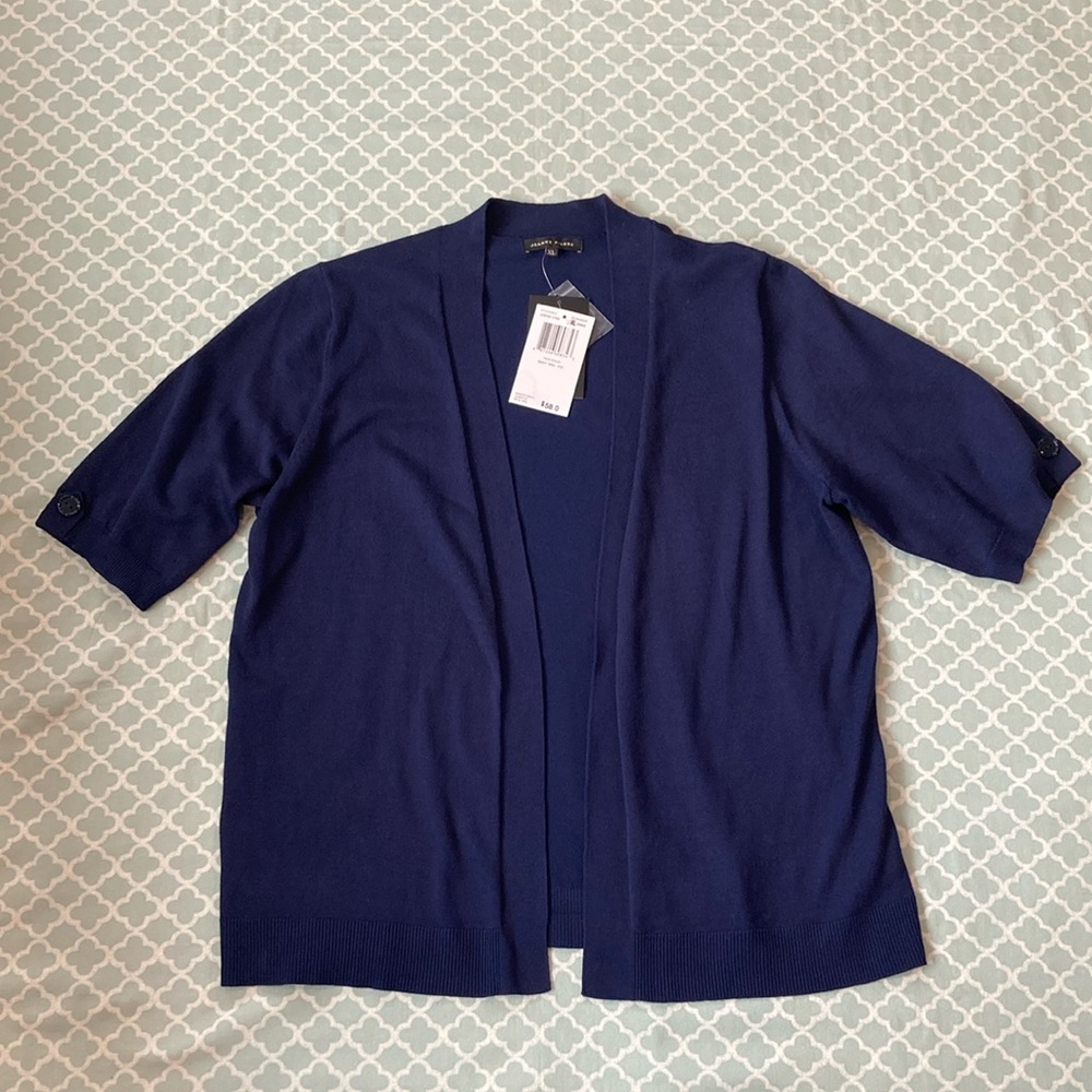 Jean Pierre Navy Short Sleeve Cardigan XL NWT